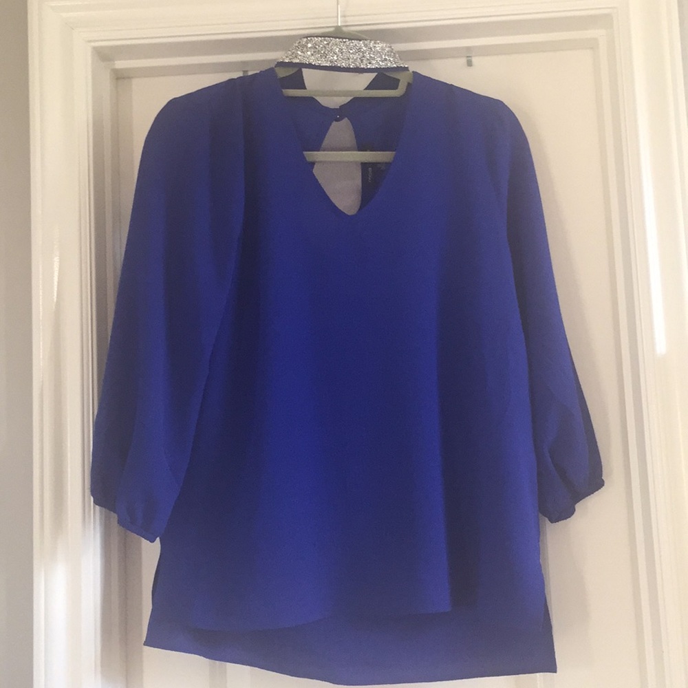 Royal Blue Blouse With Sequin Neckline